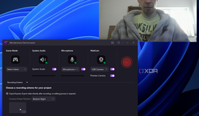 Screenshot of WonderShare DemoCreator recording UI with webcam preview