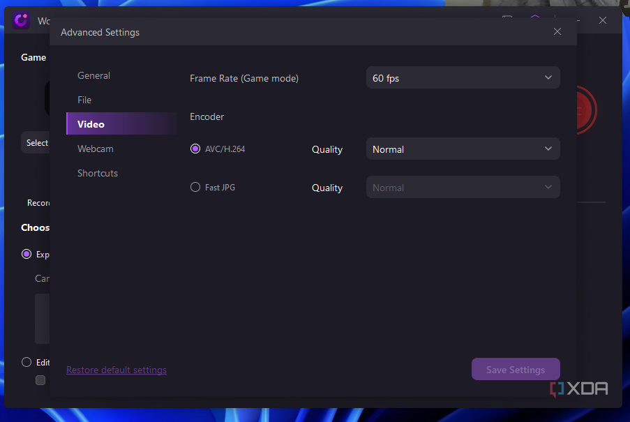 Screenshot of WonderShare DemoCreator advanced video recording settings