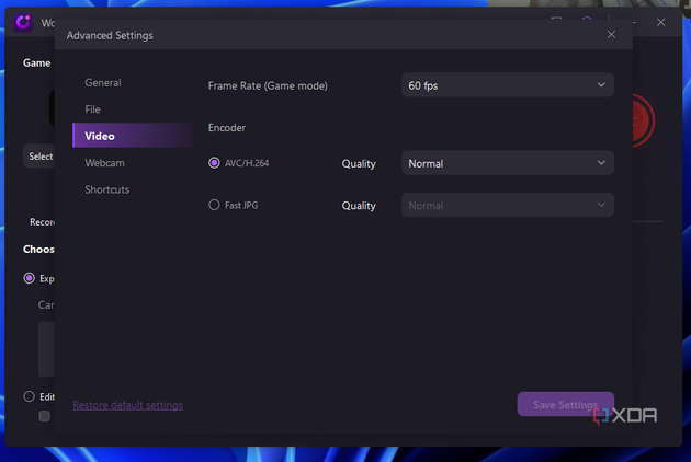 Screenshot of WonderShare DemoCreator advanced video recording settings