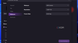 Screenshot of WonderShare DemoCreator advanced webcam recording settings