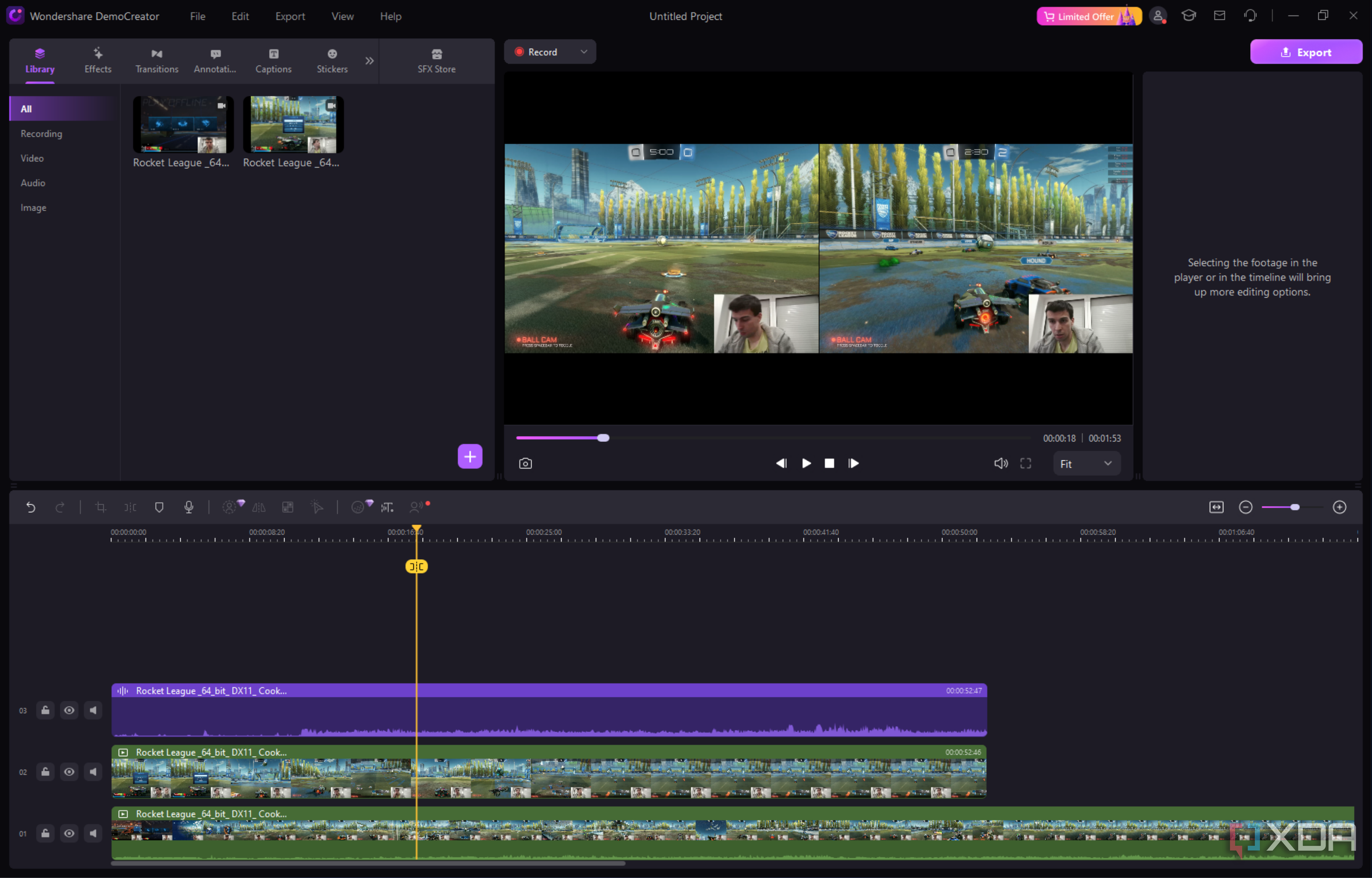 Screenshot of the WonderShare DemoCreator video editor