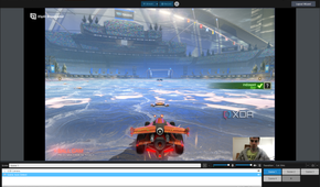 Screenshot of the main XSplit view with a game and a webcam feed in the active scene