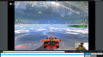 Screenshot of the main XSplit view with a game and a webcam feed in the active scene
