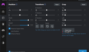 Screenshot of position settings for a video source in XSplit