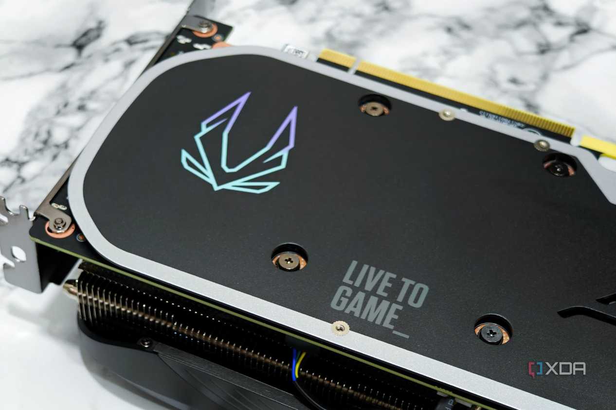 An image showing the Zotac branding on its RTX 4070 Super Trinity Black Edition GPU backplate.