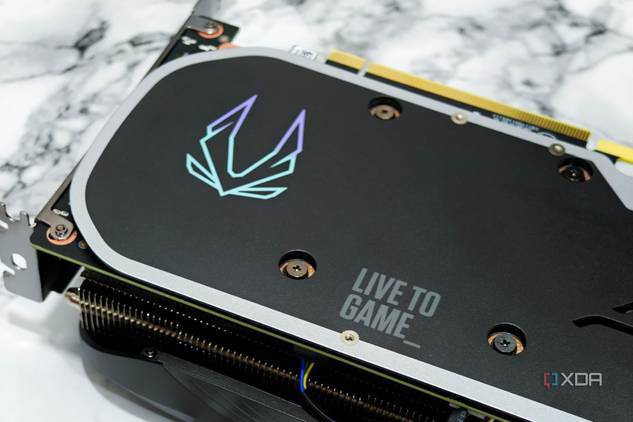 An image showing the Zotac branding on its RTX 4070 Super Trinity Black Edition GPU backplate.
