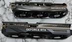 An image showing a Zotac Gaming RTX 4070 Super GPU kept next to Gigabyte RTX 4070 Ti Gaming OC GPU for size comparison.