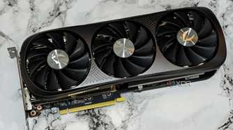An image showing the Zotac Gaming GeForce RTX 4070 Super GPU kept on a table.