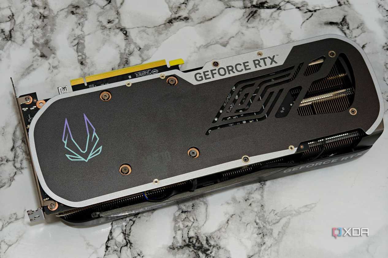 An image showing the backplate of the Zotac Gaming GeForce RTX 4070 Super Trinity Black Edition GPU.