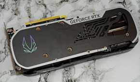 An image showing the backplate of the Zotac Gaming GeForce RTX 4070 Super Trinity Black Edition GPU.