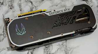 An image showing the backplate of the Zotac Gaming GeForce RTX 4070 Super Trinity Black Edition GPU.