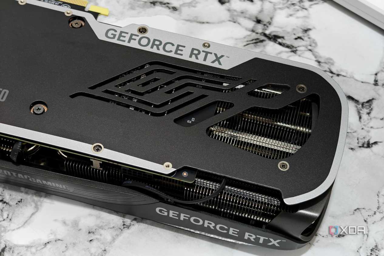 An image showing a Zotac Gaming GeForce RTX 4070 Super Trinity Black Edition GPU's backplate and heatsink.