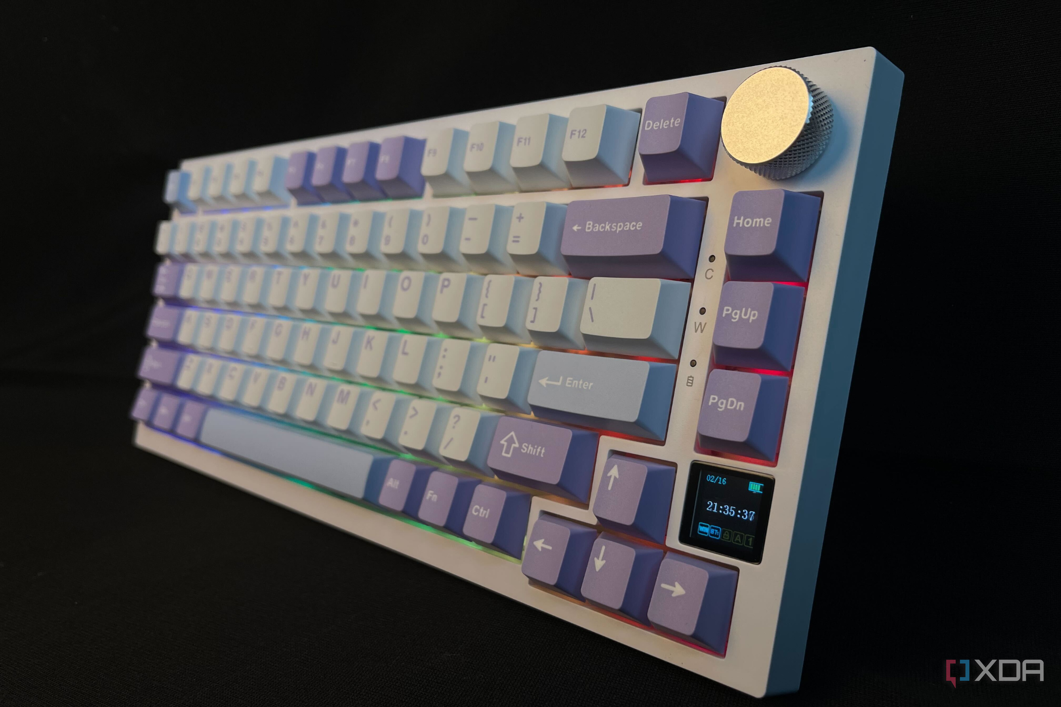 Image showing Ajazz AK820 Pro shot on a black back ground with screen on.
