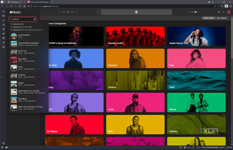 Screenshot of Apple Music on the web displaying search results