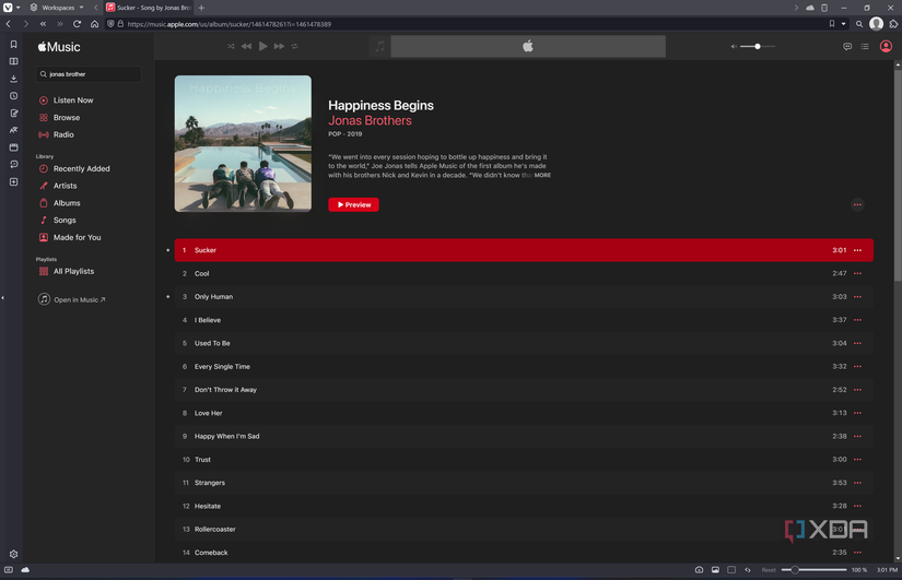 An album shown in Apple Music on the web