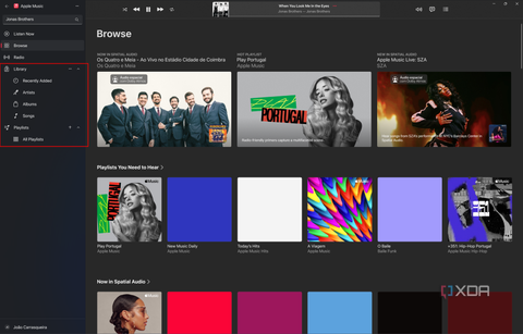 Screenshot of Apple Music for Windows displaying the Browse tab. The Library section is highlighted on the side bar