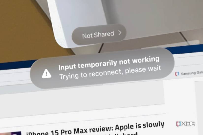 An input error message on Apple Vision Pro.