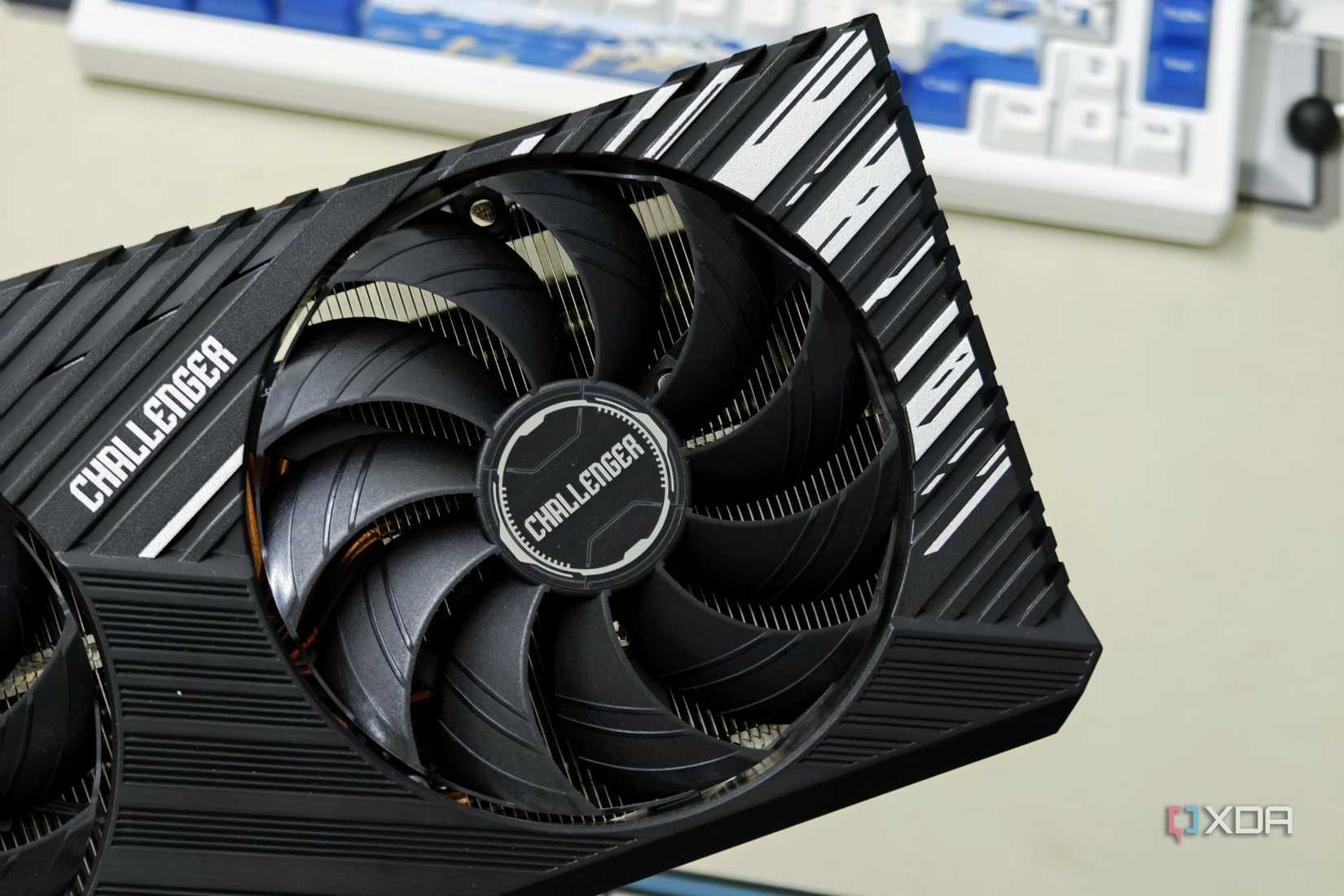 An image showing one of the two ASRock Challenger RX 7700 XT GPU fans.