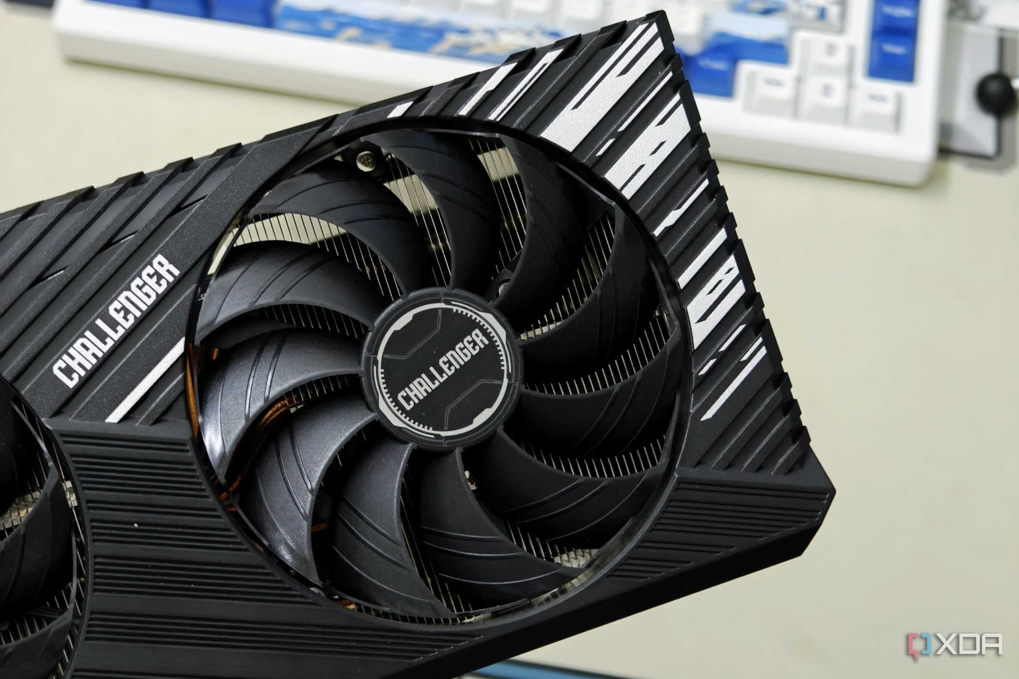 An image showing one of the two ASRock Challenger RX 7700 XT GPU fans.