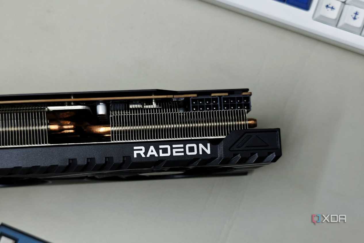 An image showing the Radeon branding on the ASRock Challenger RX 7700 XT GPU.