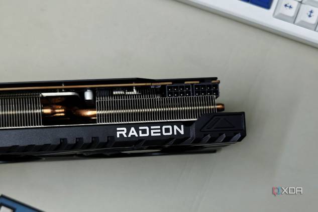 An image showing the Radeon branding on the ASRock Challenger RX 7700 XT GPU.