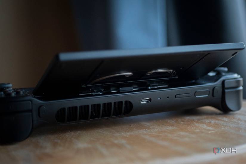 Back of the Ayaneo Slide showing screen tilted upwards