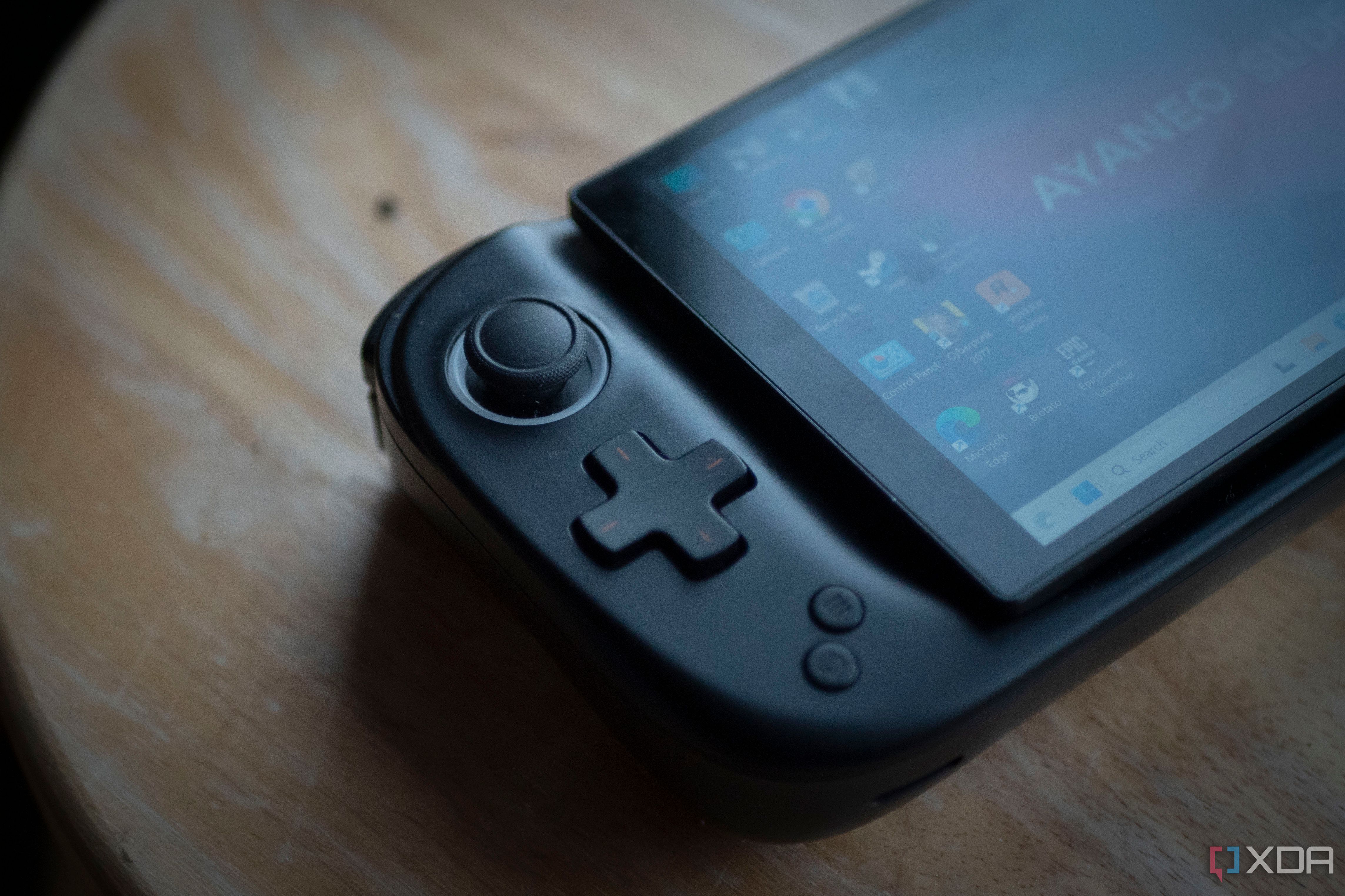 Left side of the Ayaneo Slide with joystick and D-Pad