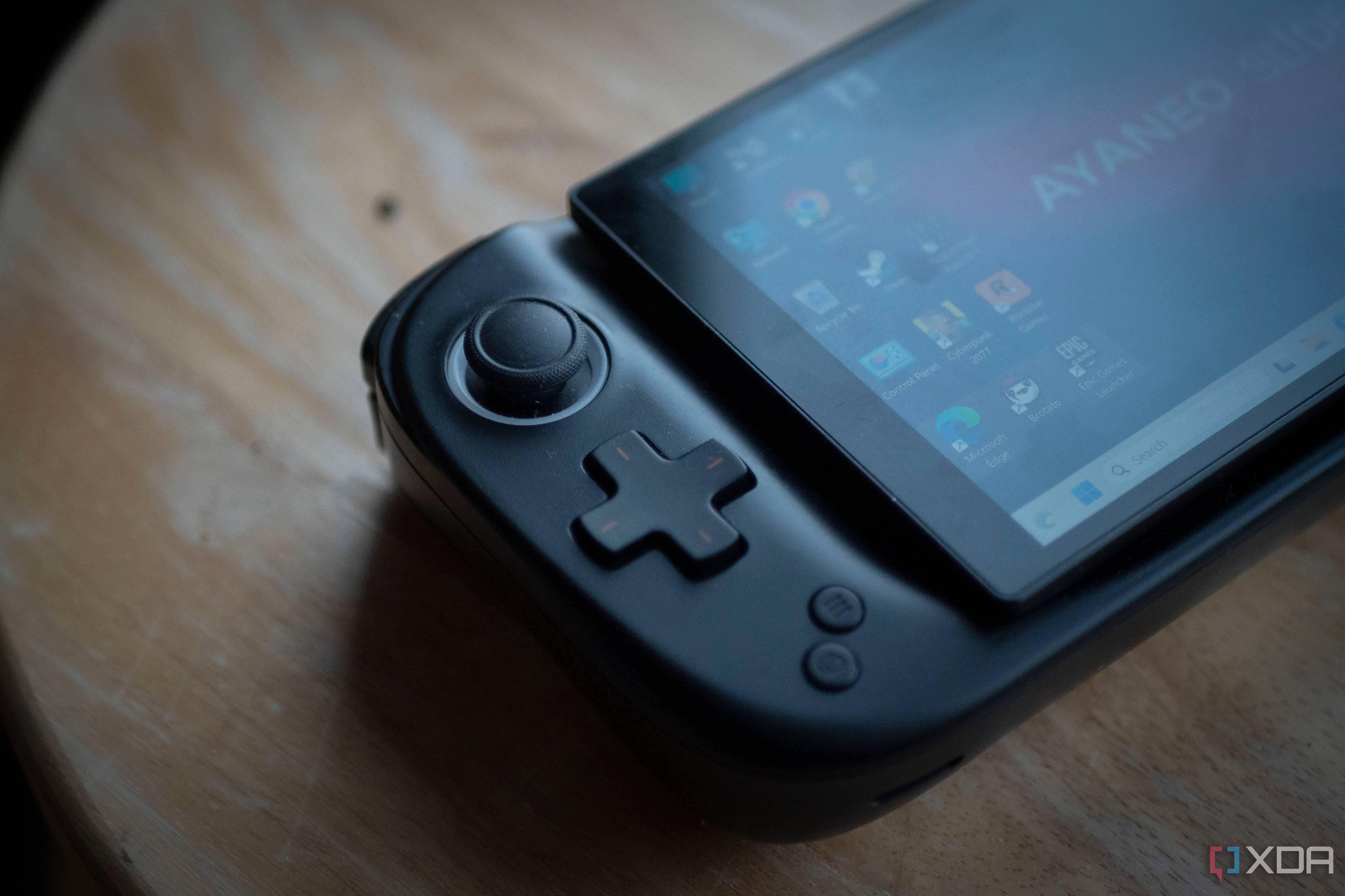 Left side of the Ayaneo Slide with joystick and D-Pad