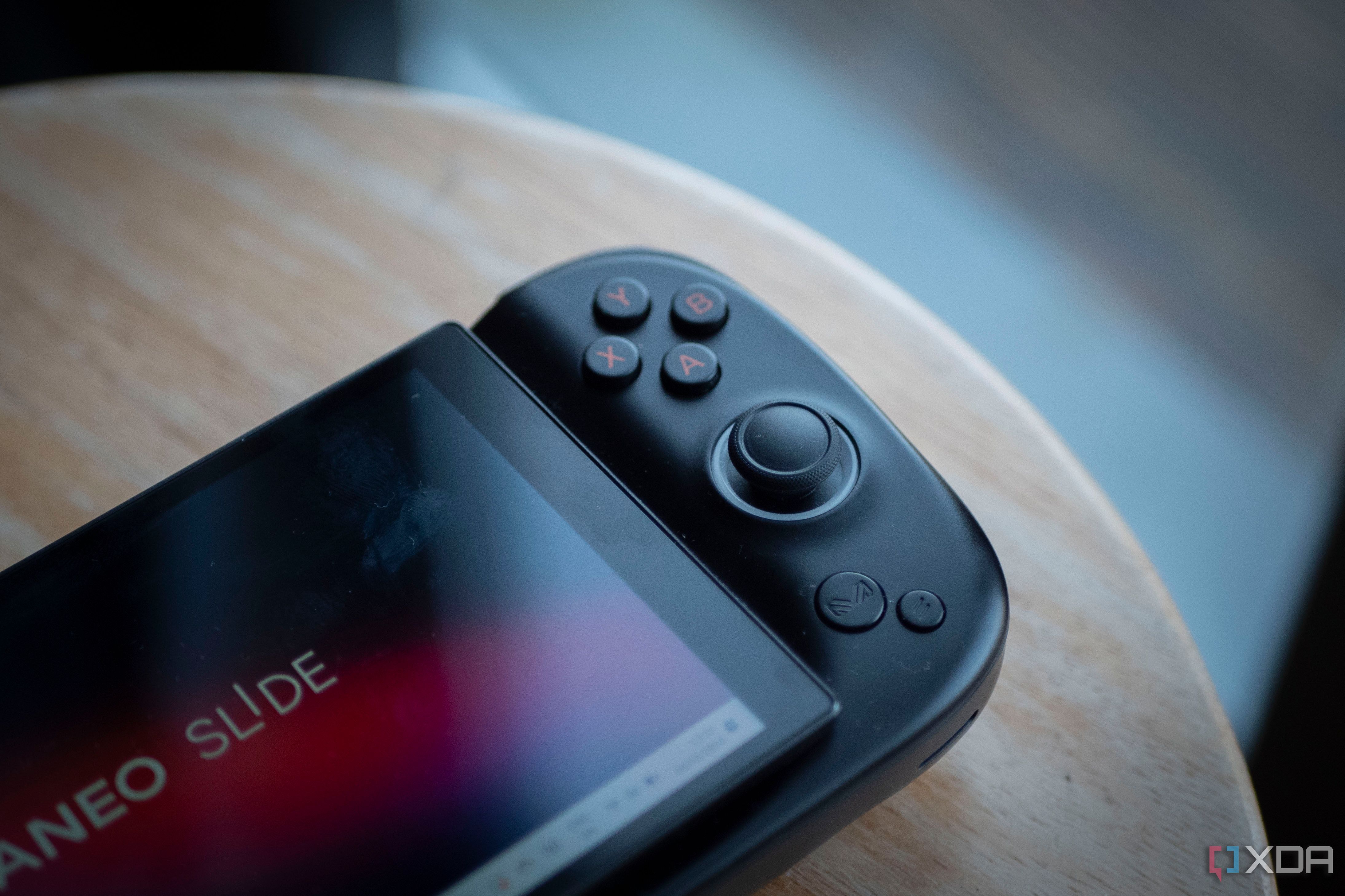 Right side of the Ayaneo Slide showing joystick, buttons, and ABXY