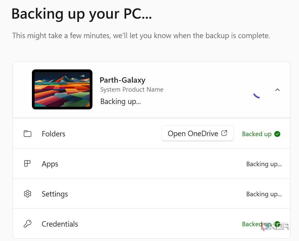 Windows Backup in progress