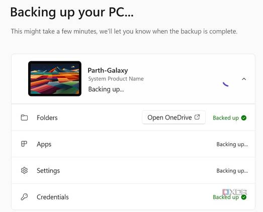 Windows Backup in progress
