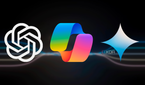 ChatGPT, Copilot, and Gemini logo on a background with a weave