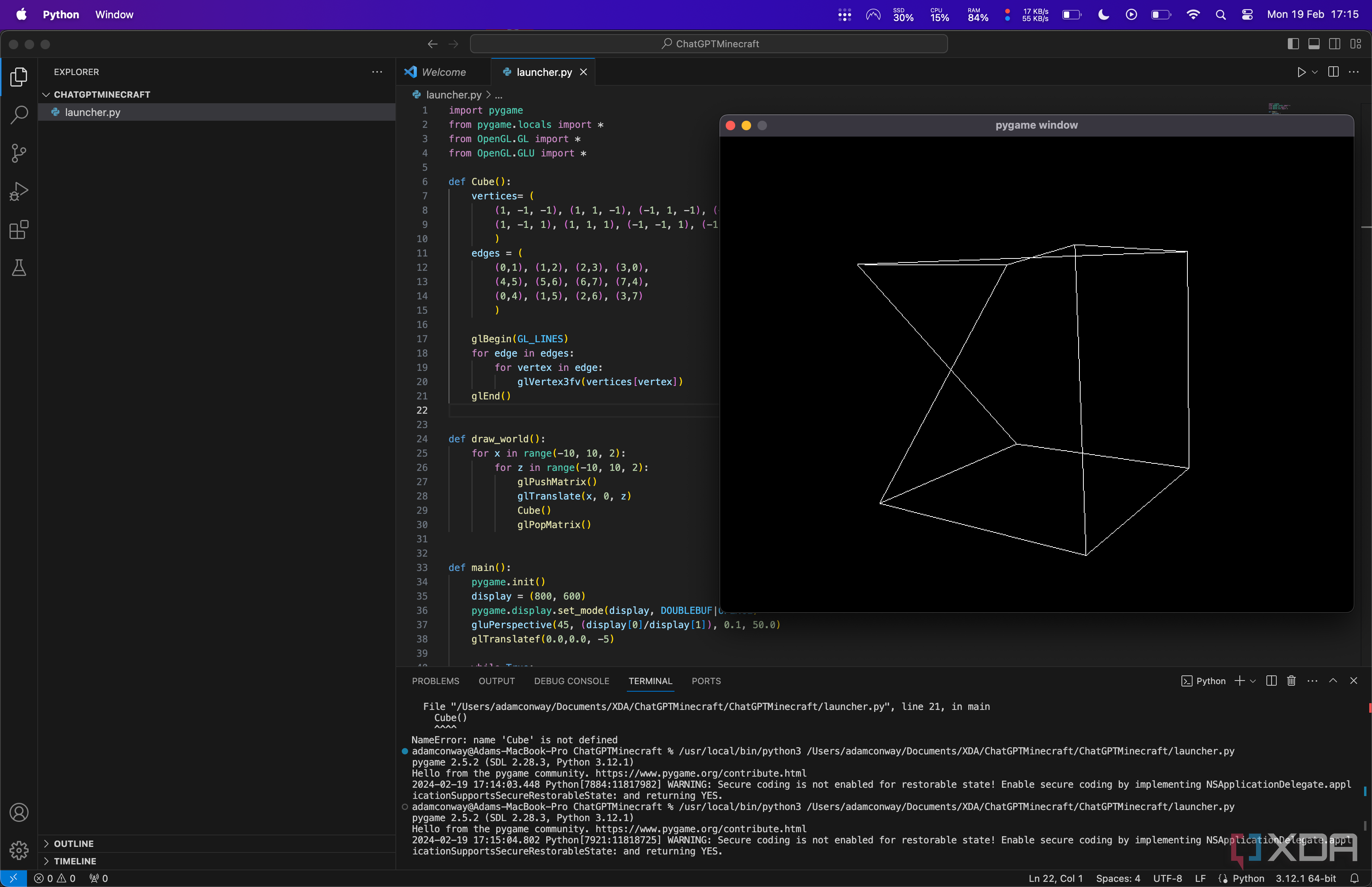 ChatGPT attempted to make Minecraft in Python but created a spinning block instead