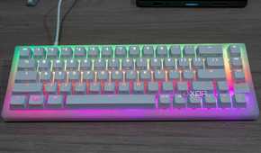 Dront view of the Cherry Xtrfy K5V2 keyboard with RGB lighting in rainbow colors