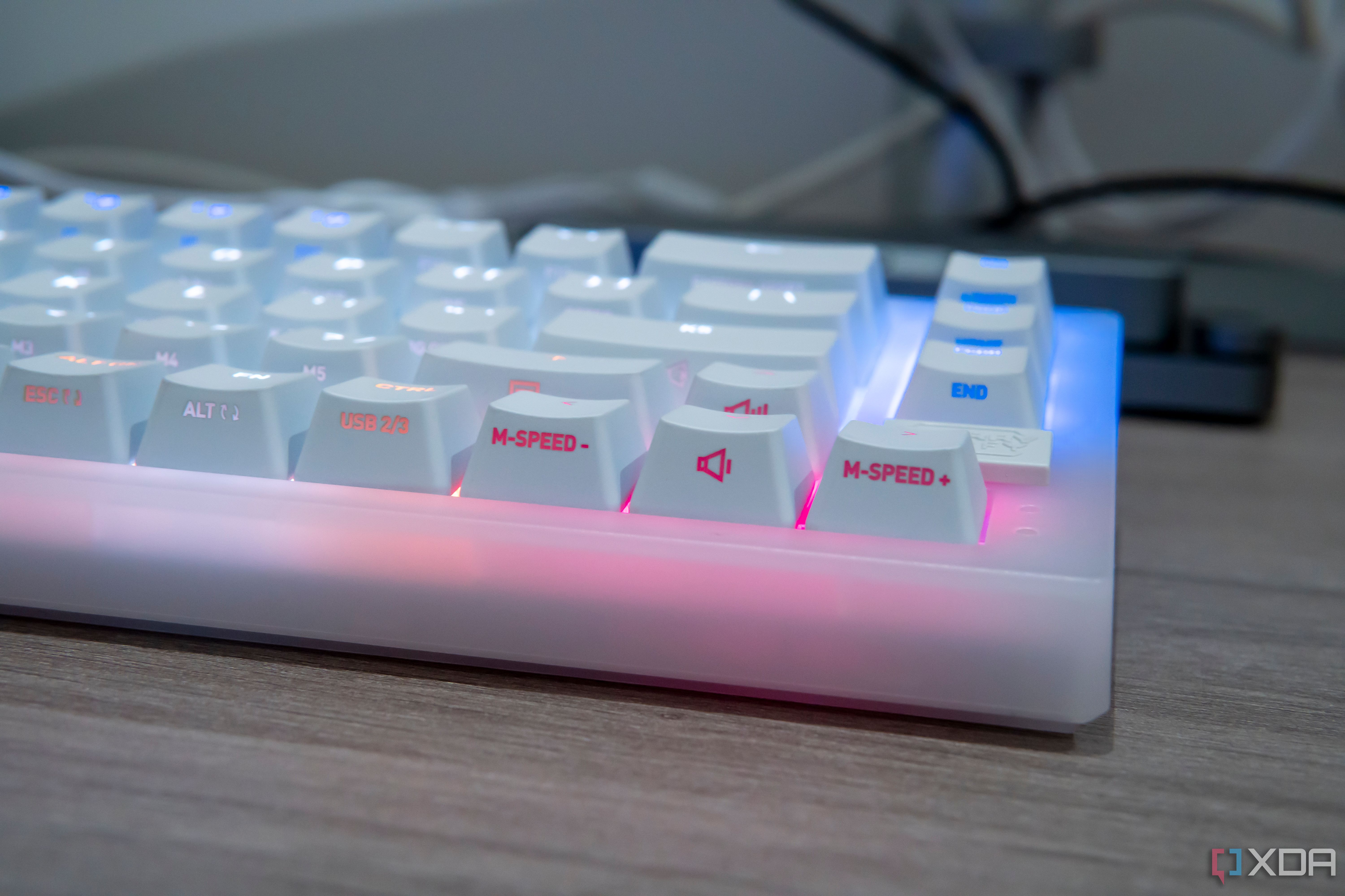 Close-up of the secondary functions on the arrow keys on the Cherry Xtrfy K5V2