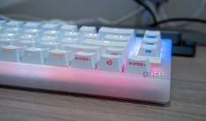 Close-up of the secondary functions on the arrow keys on the Cherry Xtrfy K5V2