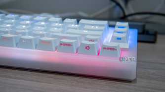 Close-up of the secondary functions on the arrow keys on the Cherry Xtrfy K5V2