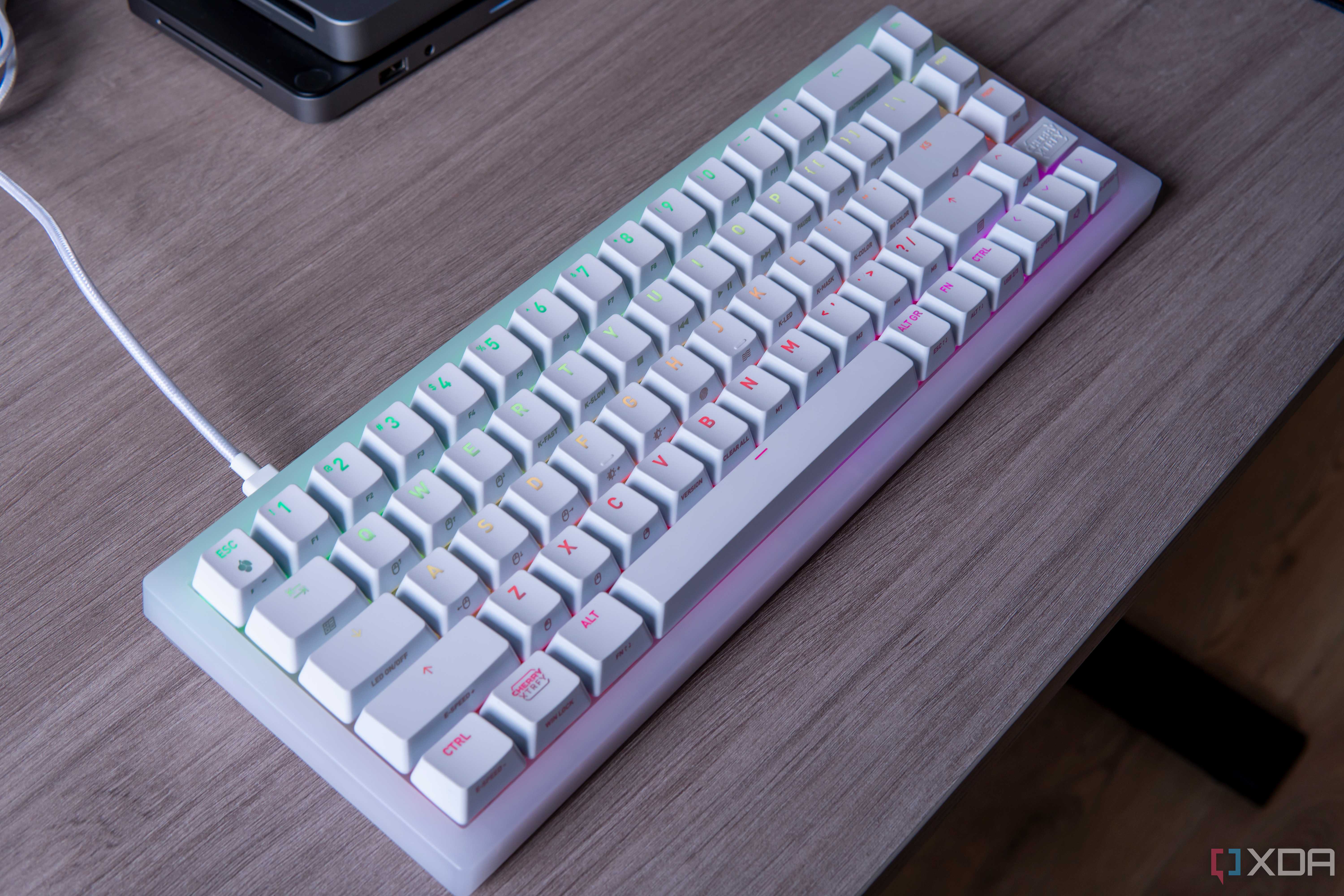 Angled view of the Cherry Xtrfy K5V2 on a desk