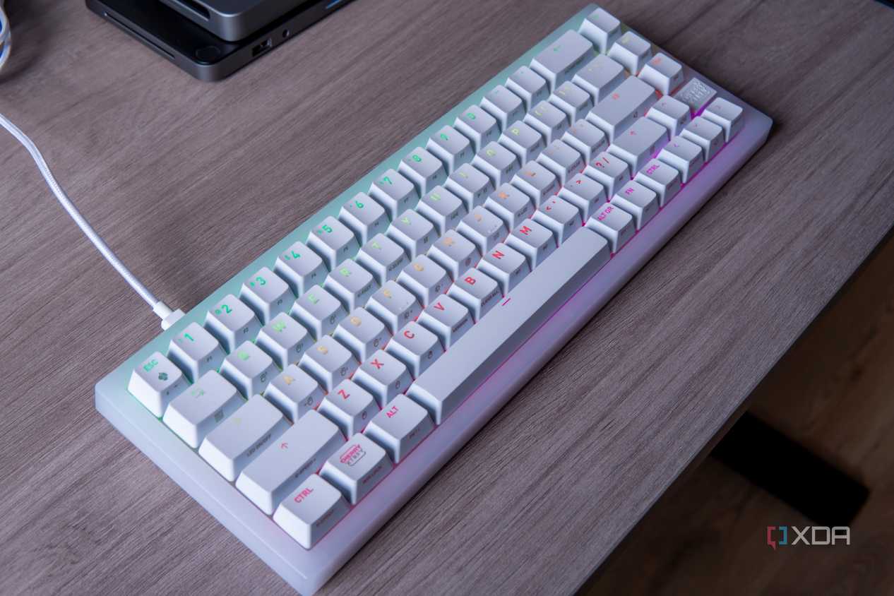Angled view of the Cherry Xtrfy K5V2 on a desk