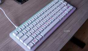 Angled view of the Cherry Xtrfy K5V2 on a desk