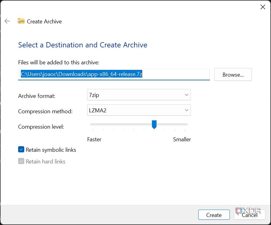 Screenshot of Windows 11 compression wizard