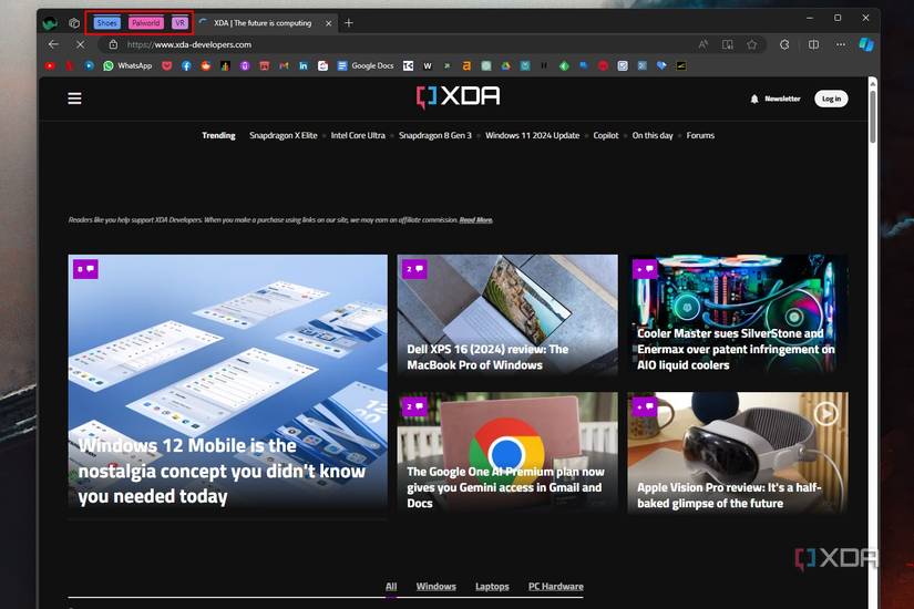 Windows 11 screenshot that highlights tab groups in Microsoft Edge.