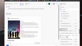 Windows 11 screenshot that shows a Copilot conversation in which Copilot created a song using the prompt from a user.