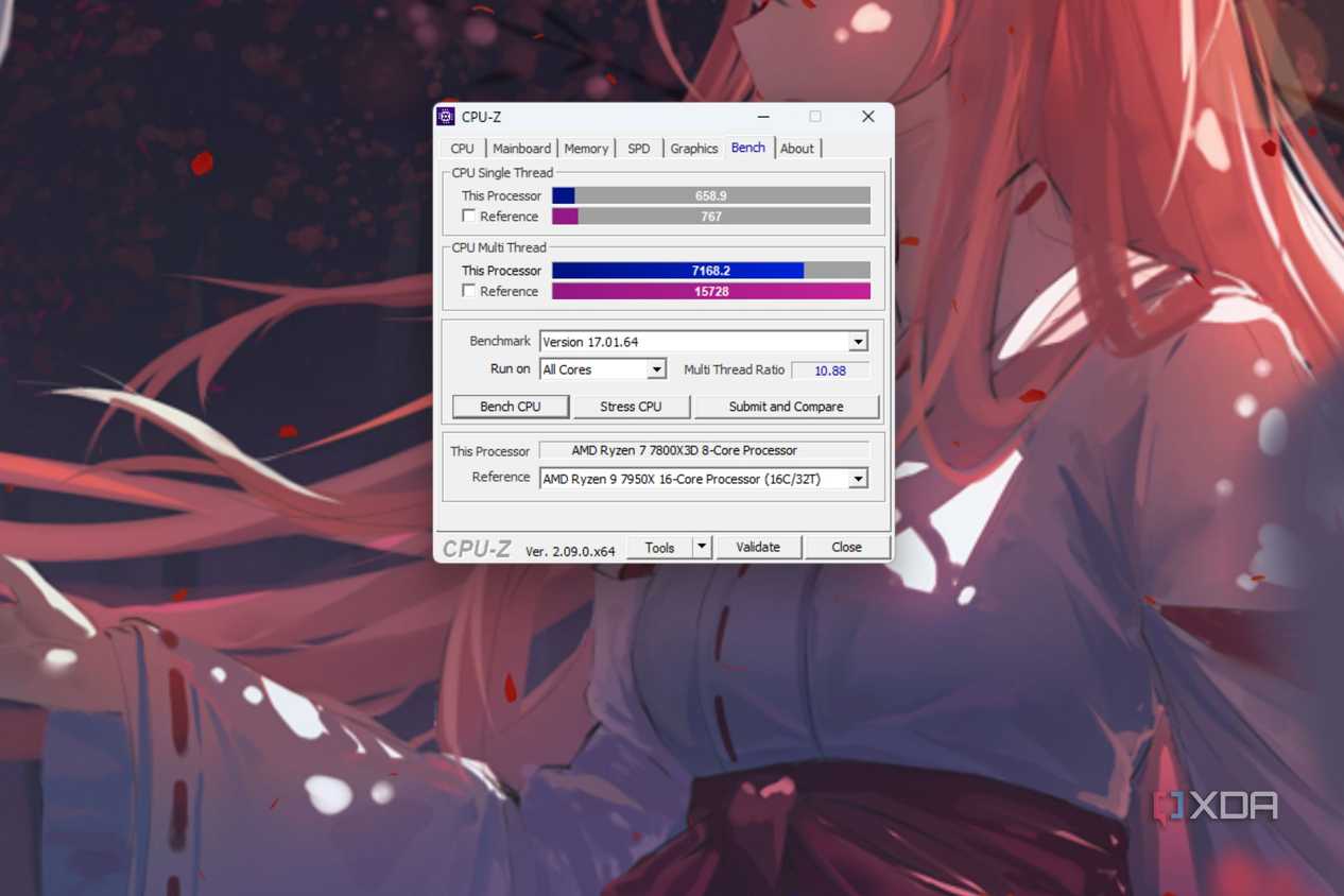 An image showing the CPU-Z benchmark results on Windows PC.