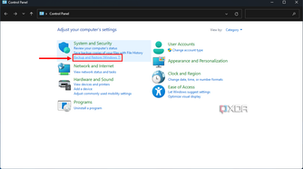 Screenshot of Control Panel in Windows 11 with the Backup & Restore option highlighted
