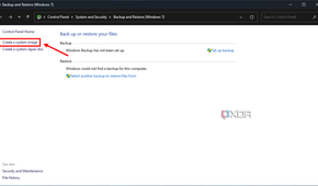 Screenshot of the Backup and restore section in Windows 11 Control Panel with the option to create a system image highlighted