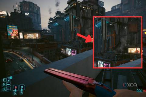 A screenshot showing the Cyberpunk 2077 image quality with AFMF enabled.