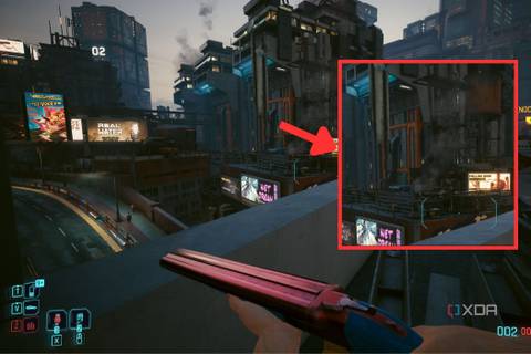 A screenshot showing the Cyberpunk 2077 image quality with DLSS frame generation enabled.