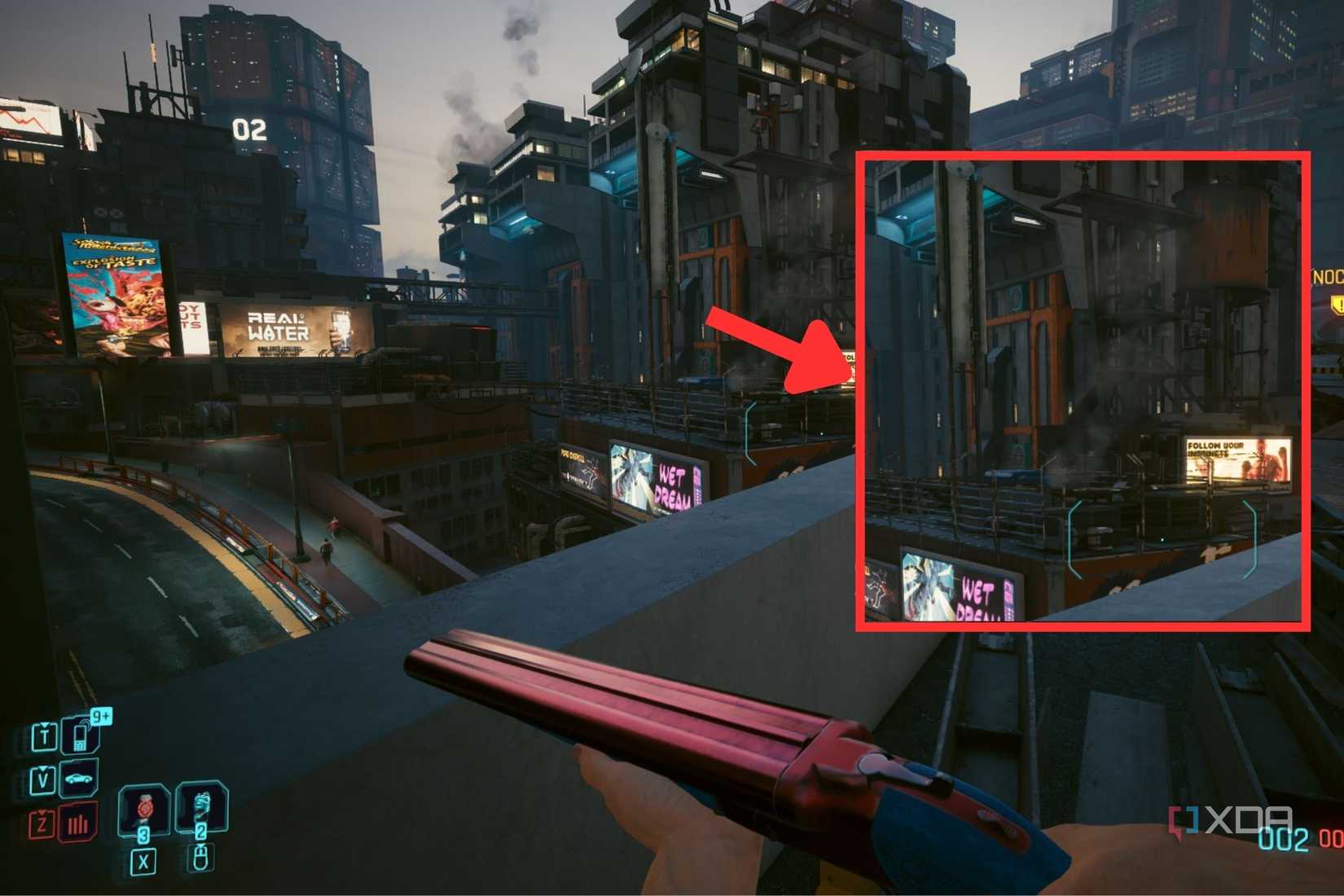 A screenshot showing the Cyberpunk 2077 image quality with DLSS frame generation enabled.
