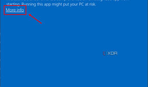 Screenshot of Microsoft Defender SmartScreen prompt blocking an app form running